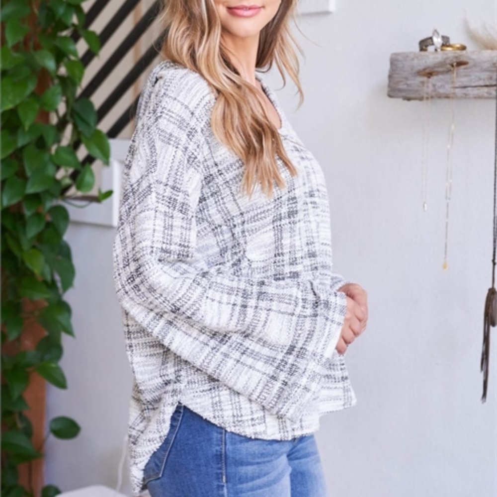 COMFY BLACK WHITE HOODIE TOP - Picture 6 of 8